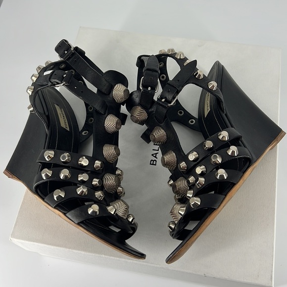 Balenciaga 41 Arena Gladiator Roman Black Large Stud studded Wedges Sandals E837 - Picture 17 of 17
